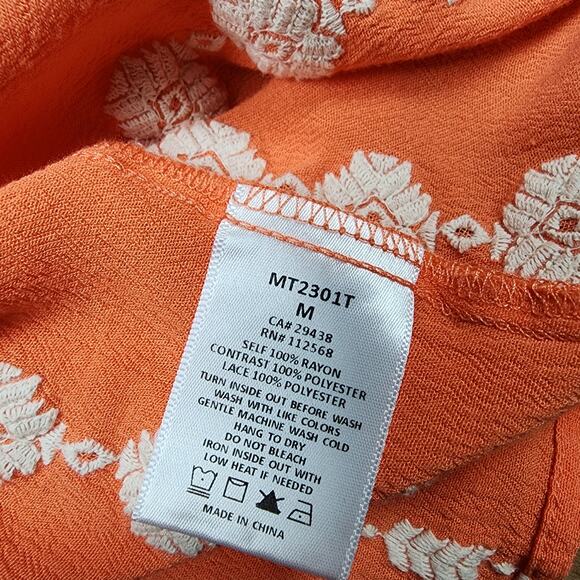 Miss me orange women's size medium embroidered cap sleeve top - Picture 3 of 9